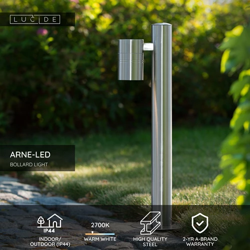 Lucide ARNE-LED - Bollard light - Ø 6,3 cm - LED - GU10 - 1x5W 2700K - IP44 - Satin Chrome - USP